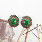 Faux Crystal Flower Earring 1 Pair - Gold & Green - One Size