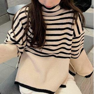 Turtleneck Striped Sweater Brown - One Size