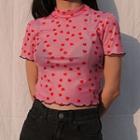 Heart Mock Neck Short-sleeve Top