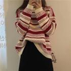 Round-neck Color Block Striped Long-sleeve Sweater