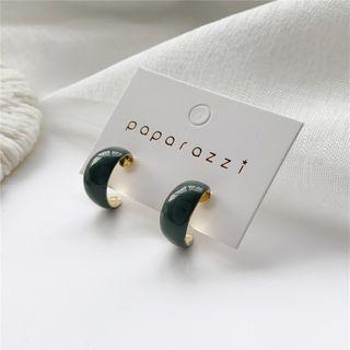 Glaze Open Hoop Earring 1 Pair - Earrings - Dark Green - One Size