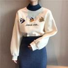 Fish Embroidered Sweatshirt / Straight Cut Midi Knit Skirt
