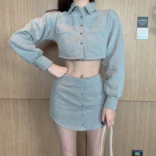 Pocket Detail Crop Shirt / Mini Skirt