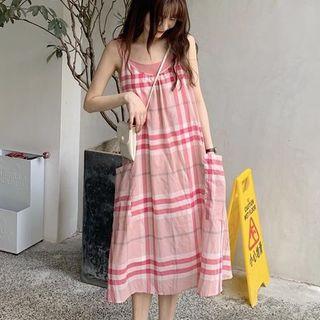 Plaid Strappy Midi A-line Dress / Camisole Top