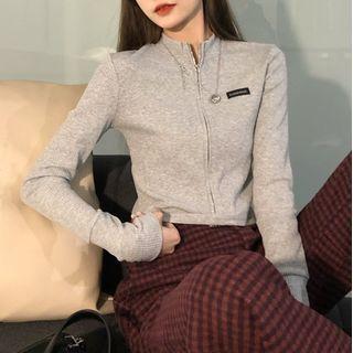 Zip Long-sleeve Cropped Knit Top