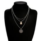 Alloy Coin & Shell Pendant Layered Necklace Silver - One Size
