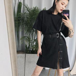 Elbow-sleeve Zip T-shirt Dress