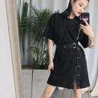 Elbow-sleeve Zip T-shirt Dress