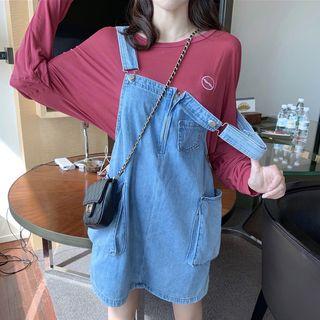 Jumper Denim Shorts / Long-sleeve Sheer Top