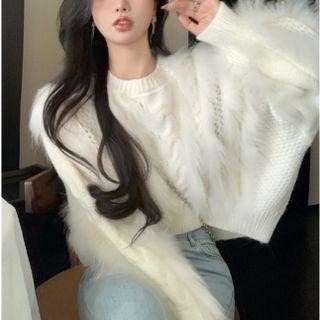 Details Furry-trim Cropped Sweater