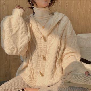 Hooded Cable Knit Toggle-front Cardigan Beige - One Size