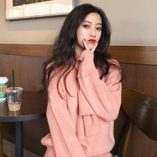 Set: Plain Sweater + Knit Scarf