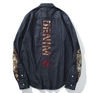 Long-sleeve Lettering Embroidered Denim Shirt