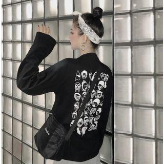 Long-sleeve Print T-shirt / Contrast Trim Sweatpants