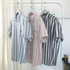 Short Sleeve Loose-fit Print Striped Shirt