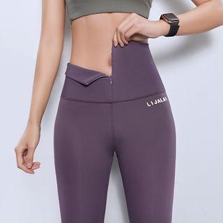 Zip Lettering High-waist Yoga Pants