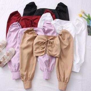 Off-shoulder Lace-up Crop Top In 5 Colors