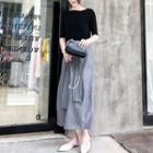 Set: Short-sleeve T-shirt + Pinstriped Maxi Skirt