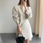 Round-neck Puff-sleeve Corduroy Dress