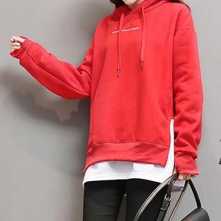 Lettering Embroidered Mock Two-piece Hoodie