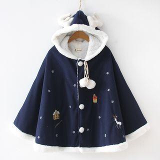 Antler Hooded Pom Pom Cape Jacket