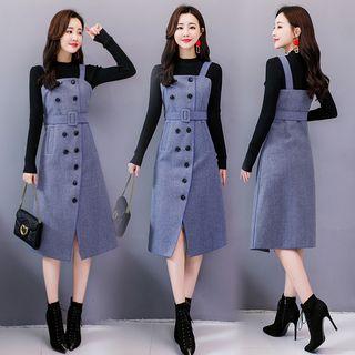 Set: Mock Neck Knit Top + Midi Jumper Dress