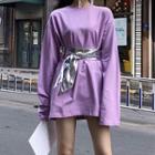 Long-sleeve Plain T-shirt With Metallic Belt