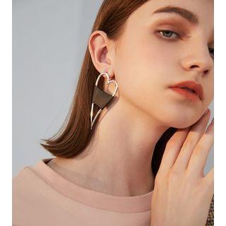 Cut-out Heart Drop Earring 1 Pair - Silver & Black - One Size