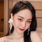 Bow Fabric Faux Pearl Fringed Earring