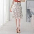 Flower Print High-waist A-line Skirt