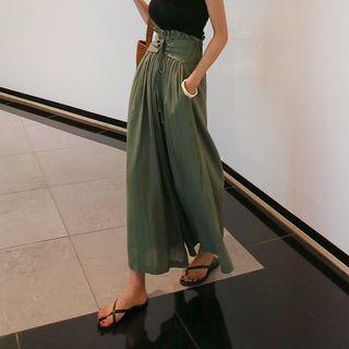 Lace-up Waist Linen Blend Maxi Culottes