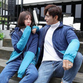 Couple Matching Hooded Color-block Padded Jacket