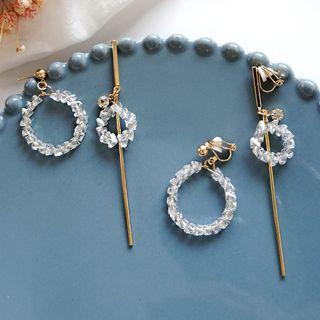 Non-matching Rhinestone Hoop & Bar Earring