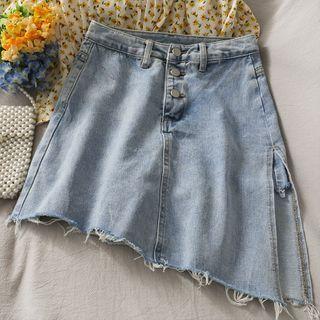 Irregular Slit-side Denim Skort