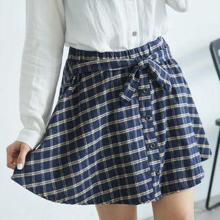 Check Buttoned A-line Skirt