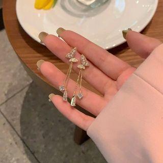 Butterfly Rhinestone Alloy Fringed Earring C203 - 1 Pair - Gold - One Size