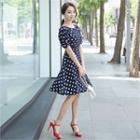 Puff-sleeve Polka-dot A-line Dress