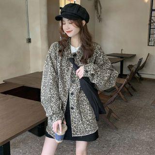 Leopard Print Shirt Jacket Leopard - White - One Size