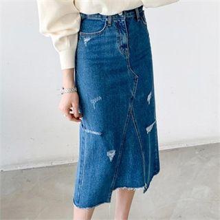 Band-waist Denim Midi Skirt