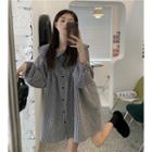 Long-sleeve Gingham Check Mini Dress