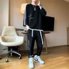 Long-sleeve Contrast Trim T-shirt + Printed Jogger Pants
