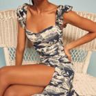 Ruffle Strap Printed Midi A-line Dress