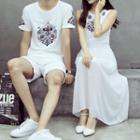 Couple Matching Short-sleeve Printed T-shirt / Sleeveless A-line Midi Dress