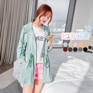 Color Trench Coat With Hoodie