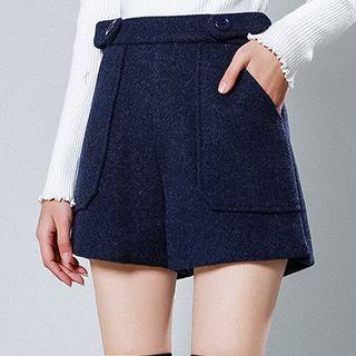 Woolen Wide-leg Shorts Blue - One Size