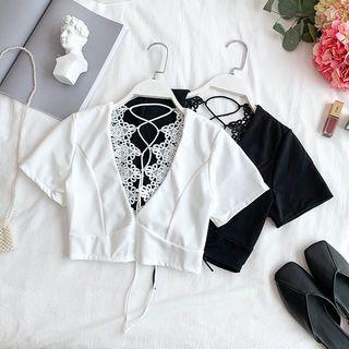 Short-sleeve Deep V-neck Crop Top