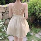 Faux Pearl Strap Silky A-line Dress