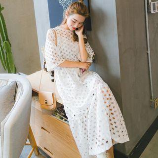 Set: Perforated Maxi A-line Dress + Slipdress