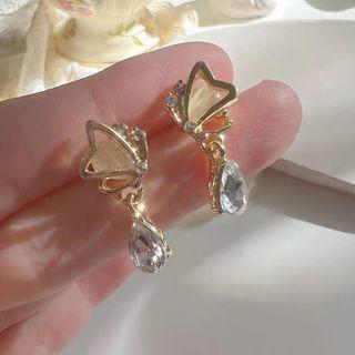 Butterfly Faux Cat Eye Stone Rhinestone Alloy Drop Earring 1 Pair - Gold - One Size