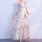 Long-sleeve Floral Evening Gown